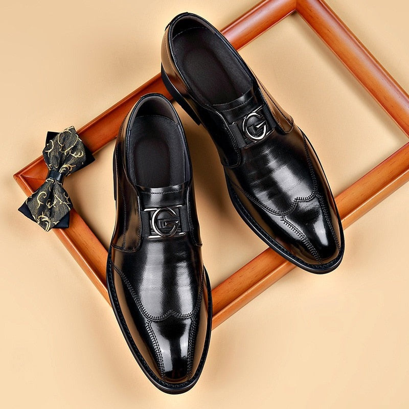 Valen | Formal Dress Loafers for Men - Rounded Toe Slip On Polished Elegant Regular Fit-Men's Oxford Shoes-Black-6-Camoufit