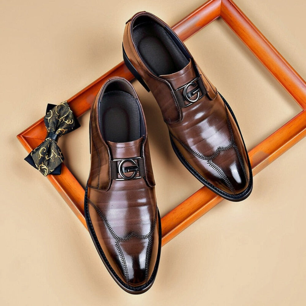 Valen | Formal Dress Loafers for Men - Rounded Toe Slip On Polished Elegant Regular Fit-Men's Oxford Shoes-Brown-6-Camoufit