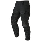 Rovano | Combat Pants for Men - Rip Stop Camo Knee Pad 10 Pocket Stretch Tactical Relaxed Fit-Tactical Cargo Pants-Black-28W/30L-Camoufit