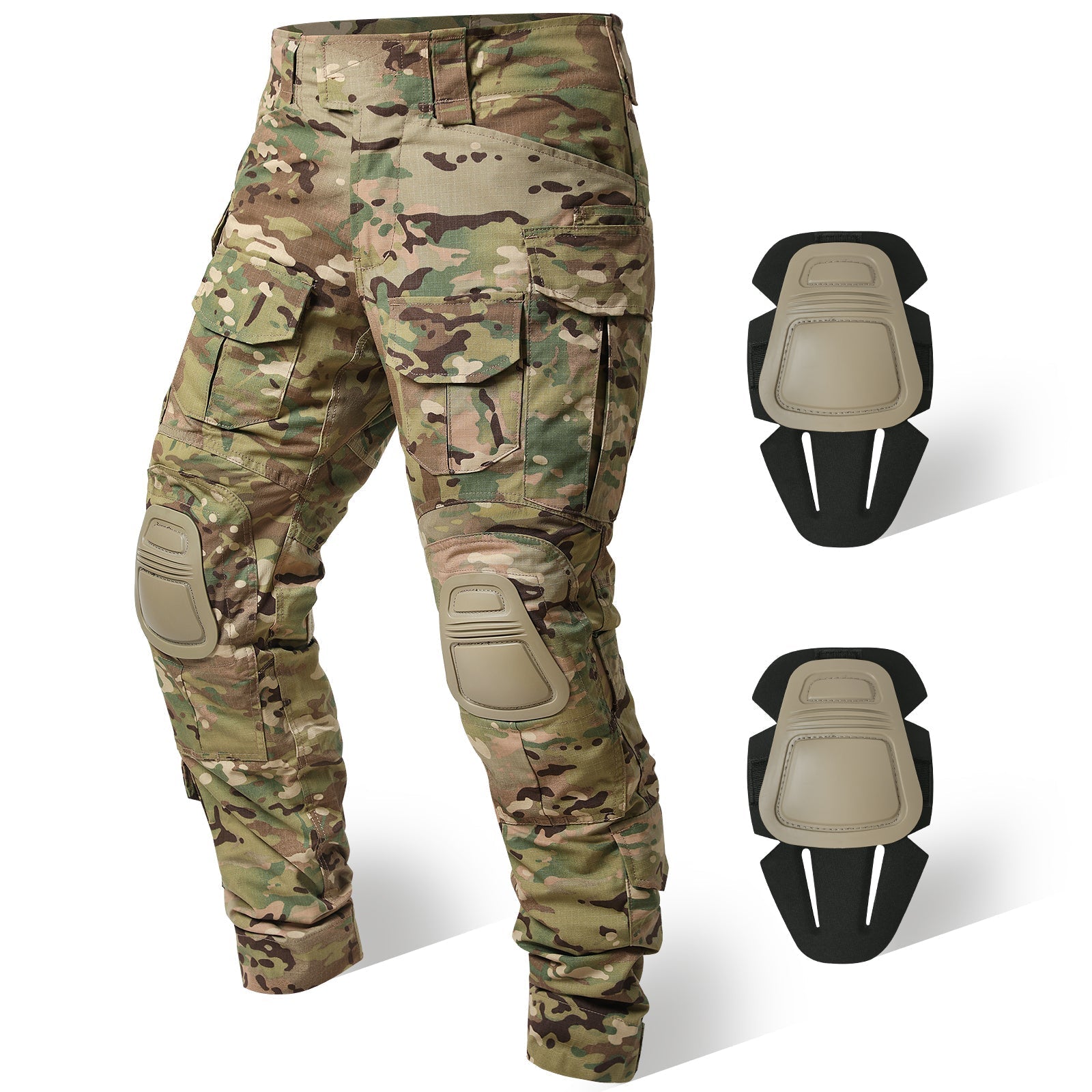 Rovano | Combat Pants for Men - Rip Stop Camo Knee Pad 10 Pocket Stretch Tactical Relaxed Fit-Tactical Cargo Pants-Camouflage-28W/30L-Camoufit