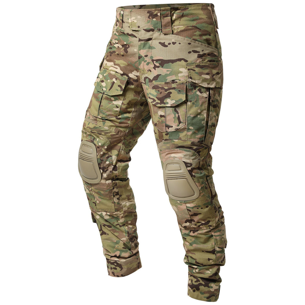 Rovano | Combat Pants for Men - Rip Stop Camo Knee Pad 10 Pocket Stretch Tactical Relaxed Fit-Tactical Cargo Pants-Camouflage-28W/30L-Camoufit