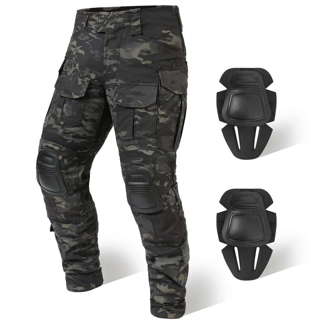 Rovano | Combat Pants for Men - Rip Stop Camo Knee Pad 10 Pocket Stretch Tactical Relaxed Fit-Tactical Cargo Pants-Camouflage-28W/30L-Camoufit