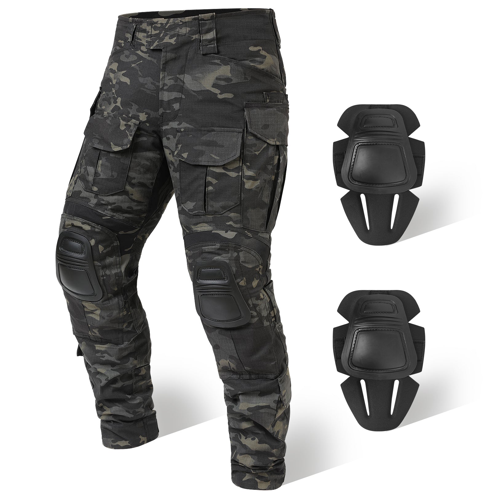Rovano | Combat Pants for Men - Rip Stop Camo Knee Pad 10 Pocket Stretch Tactical Relaxed Fit-Tactical Cargo Pants-Camouflage-28W/30L-Camoufit