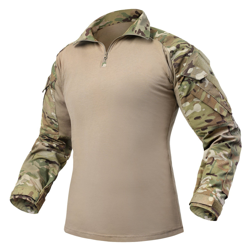 Salvio | Combat Shirt for Men - Camo Long Sleeve Arm Pocket Elbow Pad Rip Stop Tactical Fit-Tactical Top-S-Camoufit