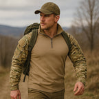 Salvio | Combat Shirt for Men - Camo Long Sleeve Arm Pocket Elbow Pad Rip Stop Tactical Fit-Tactical Top-S-Camoufit