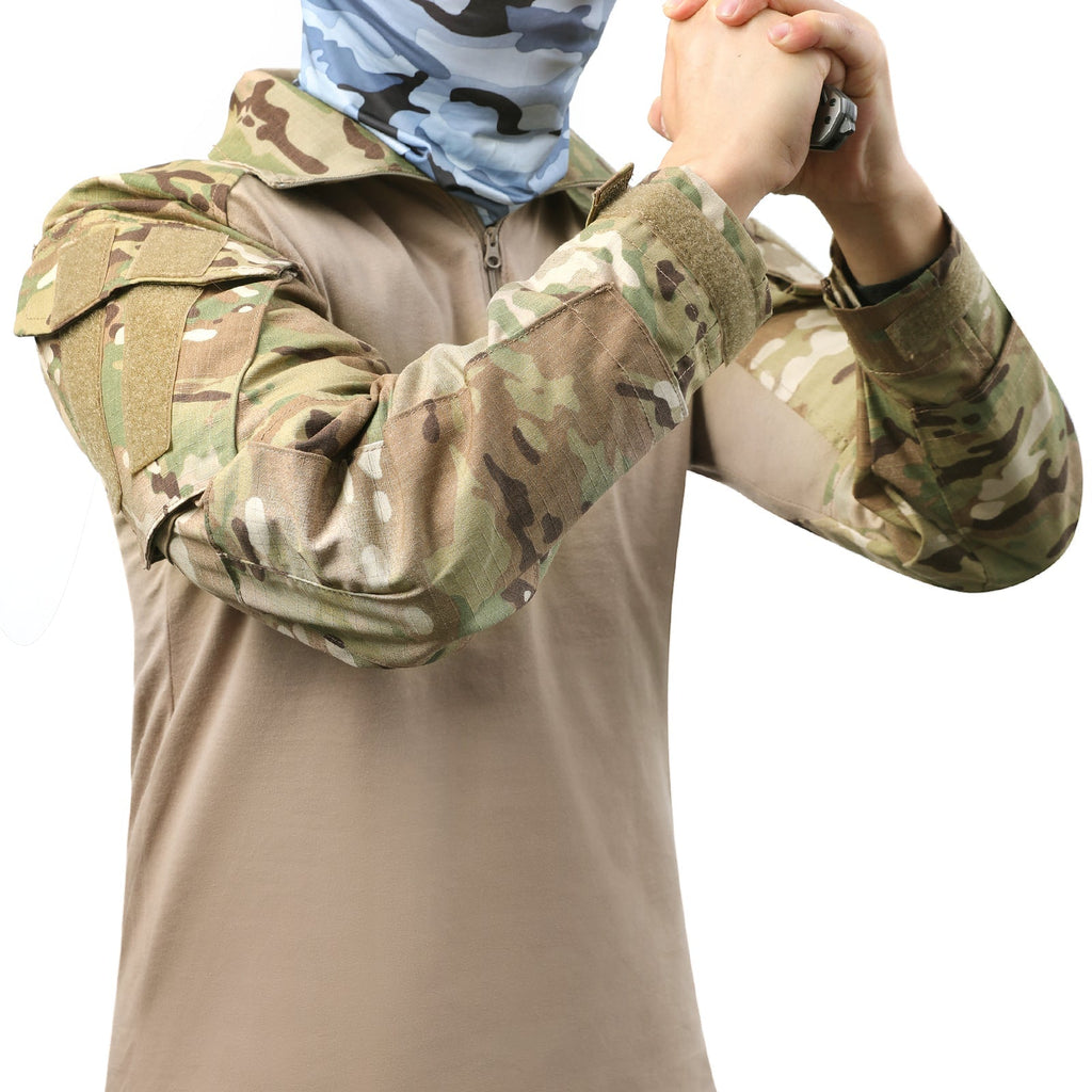 Salvio | Combat Shirt for Men - Camo Long Sleeve Arm Pocket Elbow Pad Rip Stop Tactical Fit-Tactical Top-S-Camoufit