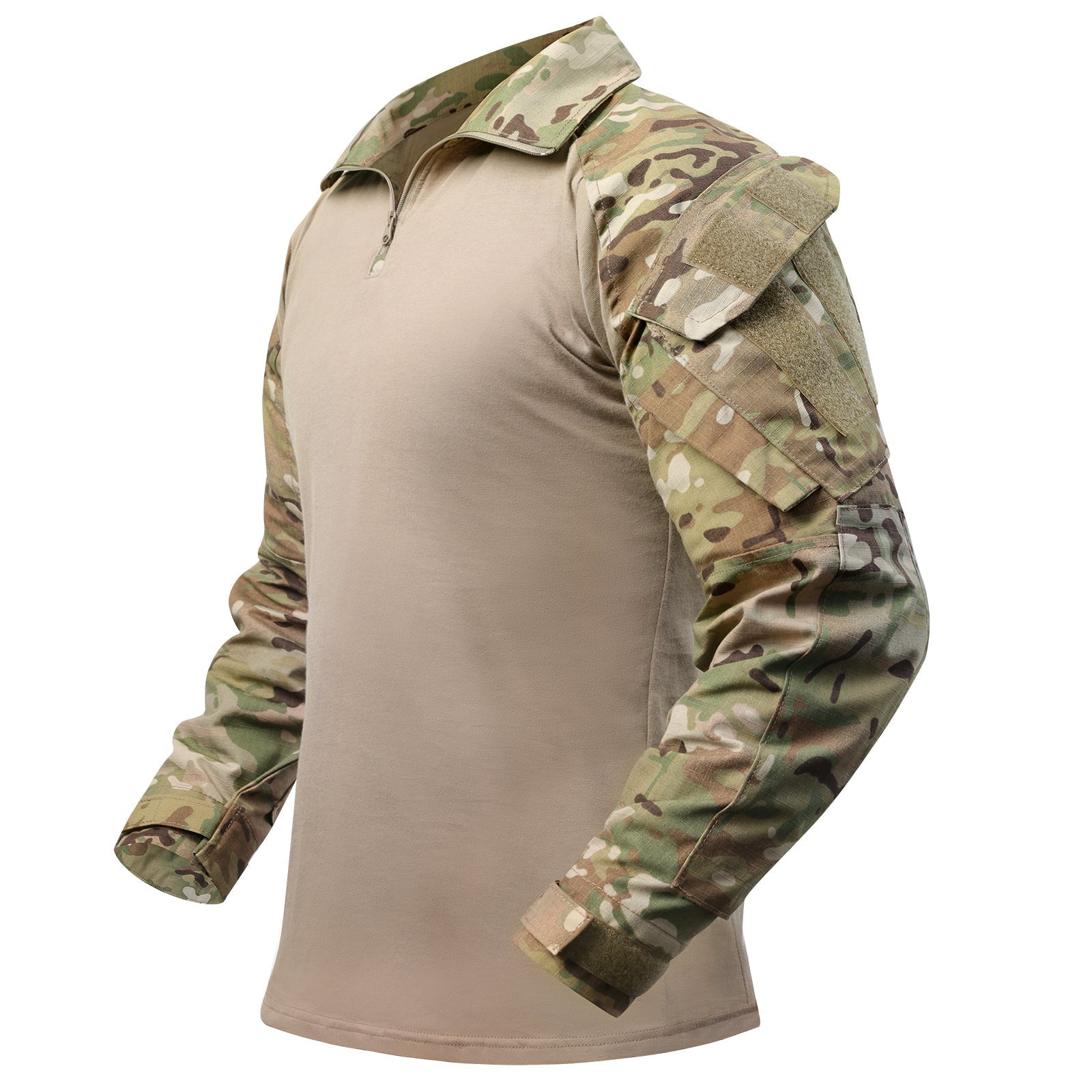 Salvio | Combat Shirt for Men - Camo Long Sleeve Arm Pocket Elbow Pad Rip Stop Tactical Fit-Tactical Top-S-Camoufit