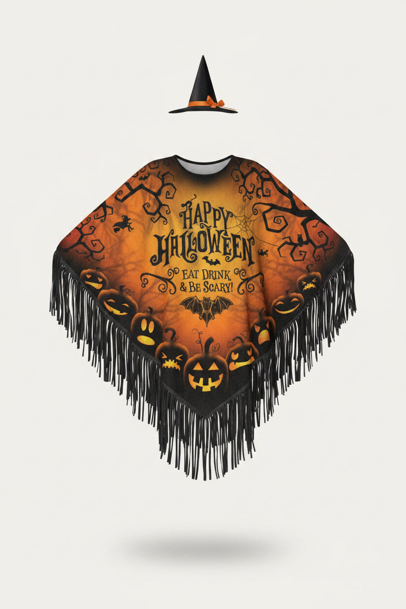 Happy Halloween Witch Poncho and Hat Costume Set