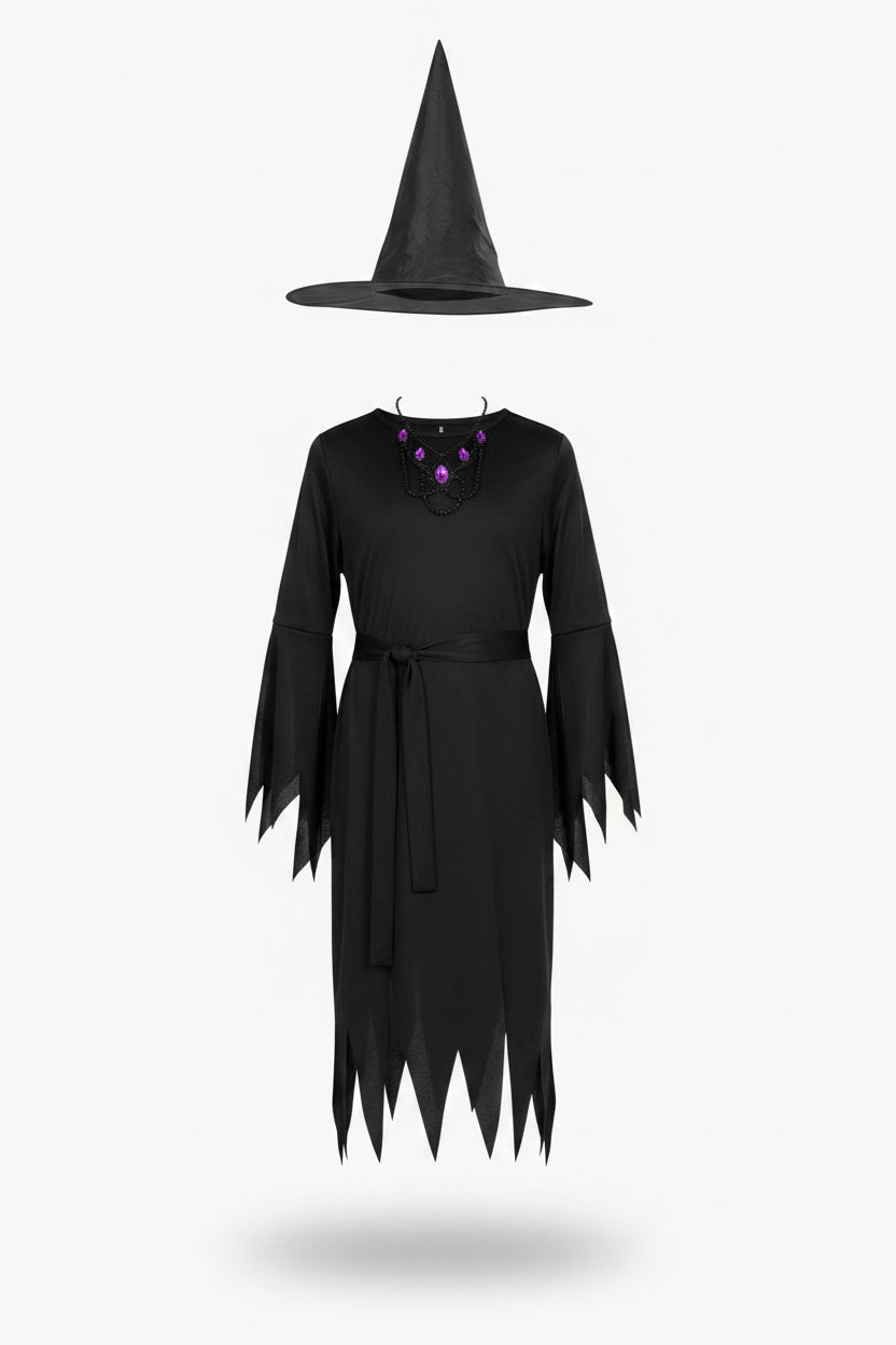 Children's Black Witch Dress Hat and Belt Halloween Costume