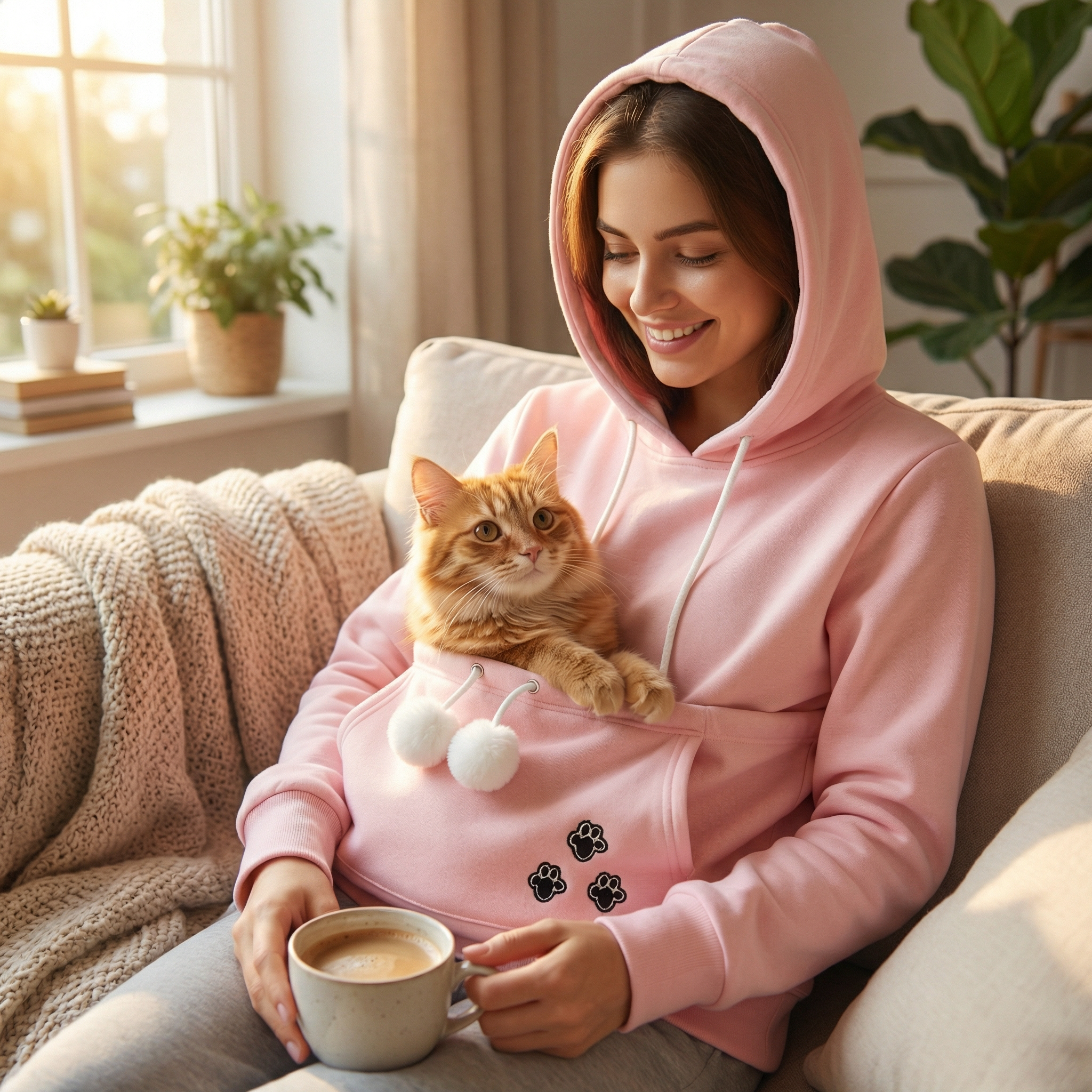 CozyPurr Unisex Hoodie with Cat Pouch – Comfortable Pet Carrier Sweatshirt-Women's Hoodie-CAMOUFIT-Black-S-Camoufit