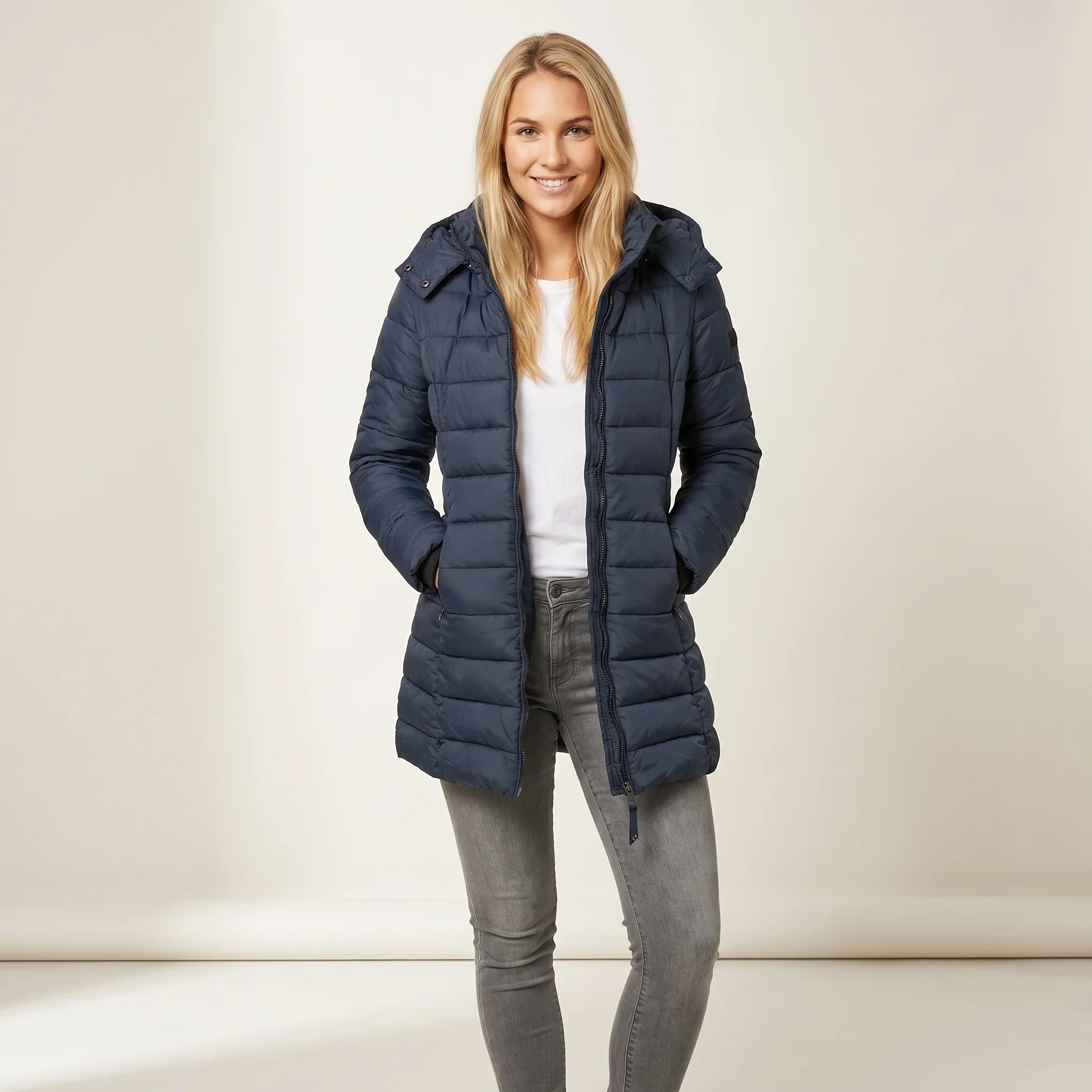 Olivia Warm Hooded Winter Jacket – Lightweight & Insulated Fit-Women's Winter Jacket-CAMOUFIT-Dark Blue-S-Camoufit