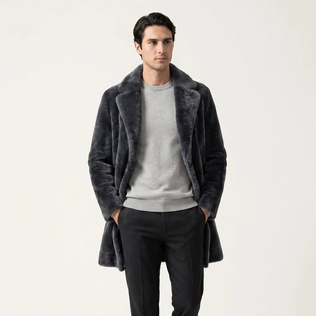 Hiro Men's Faux Fur Coat – Reversible Mink Style Winter Coat-Men's Faux Fur Coat-CAMOUFIT-Gray-S-Camoufit