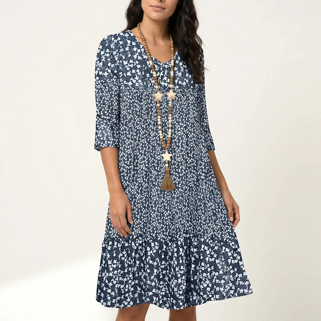 Solara Modern Comfortable Women’s Dress – Elegant Everyday Fit-Floral Printed Dress-Blue-S-Camoufit