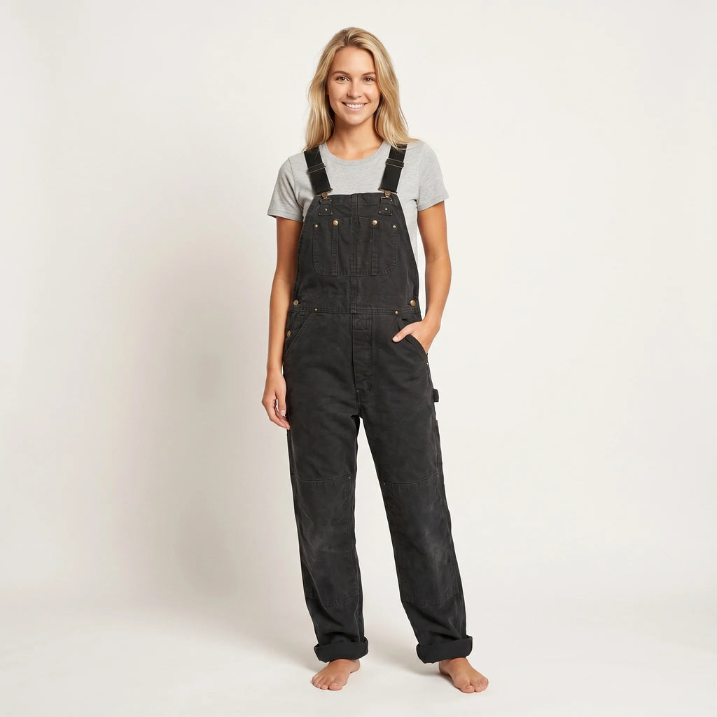 Duck Bib Overalls Canvas Workwear Dungarees-Jumpsuits & Overalls-CAMOUFIT-Black-S-Camoufit