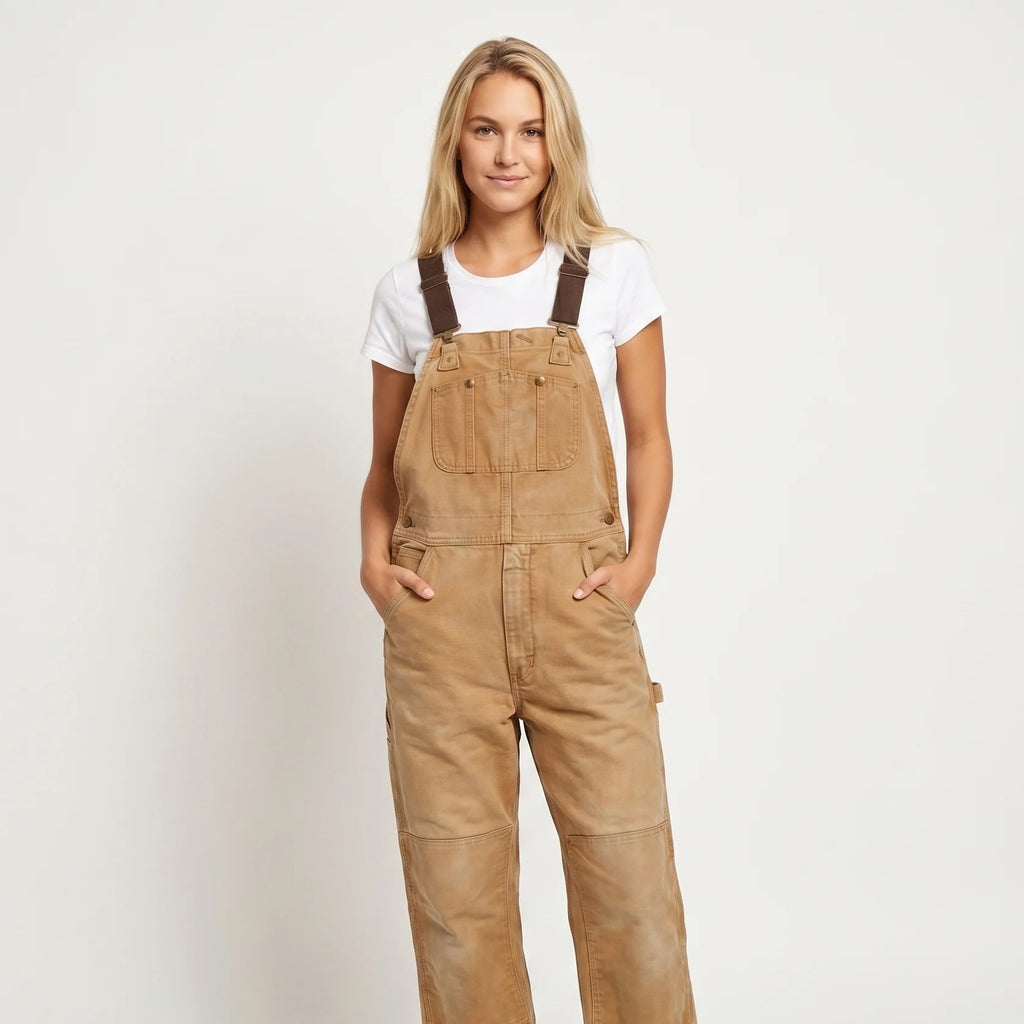 Duck Bib Overalls Canvas Workwear Dungarees-Jumpsuits & Overalls-CAMOUFIT-Camel-S-Camoufit
