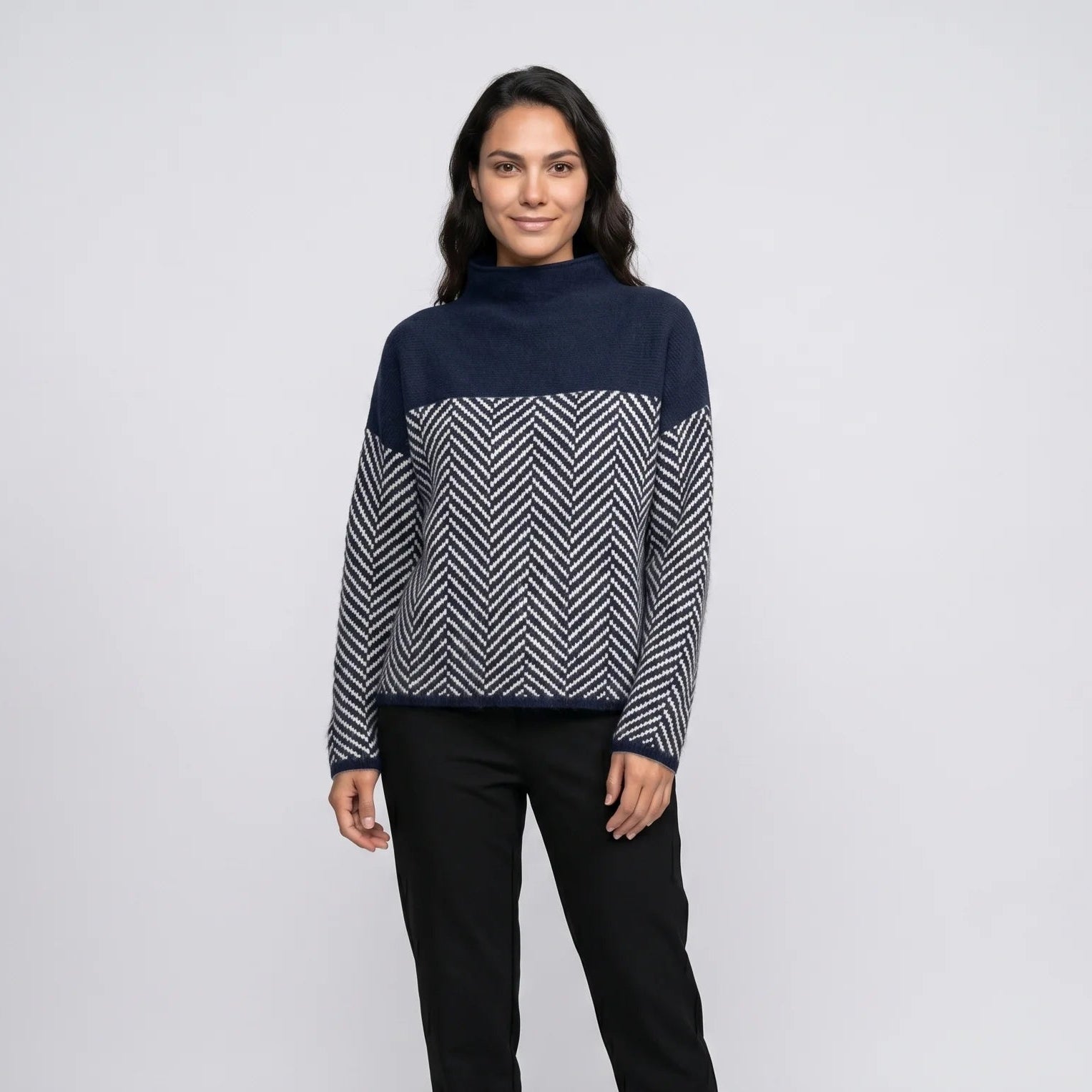 Eireann Women's Chevron Knit Turtleneck Sweater-Women's Turtleneck Sweater-CAMOUFIT-Beige-XS-Camoufit