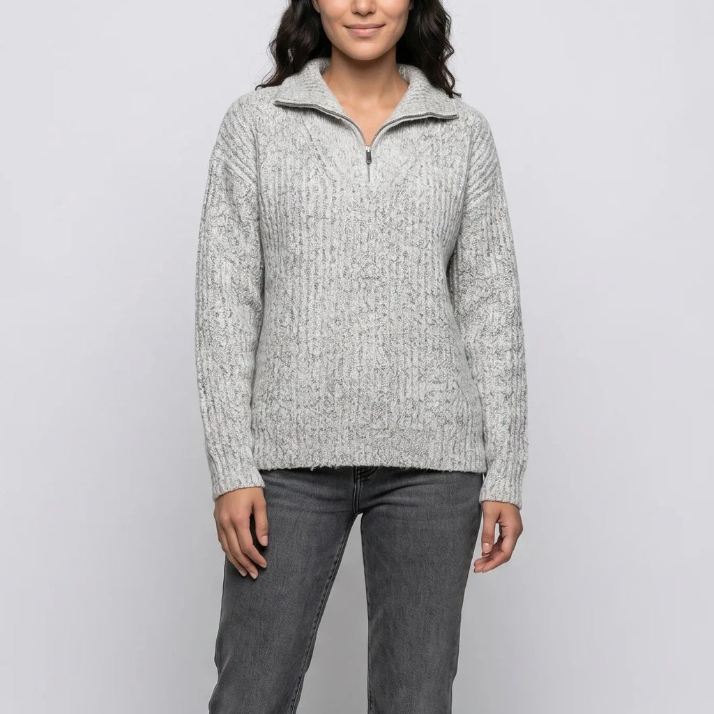 Rosgina Warm Knit Sweater for Women with Collar - Half Zip Fit-Women's Sweater-Grey-S-Camoufit