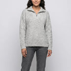 Rosgina Warm Knit Sweater for Women with Collar - Half Zip Fit-Women's Sweater-Grey-S-Camoufit