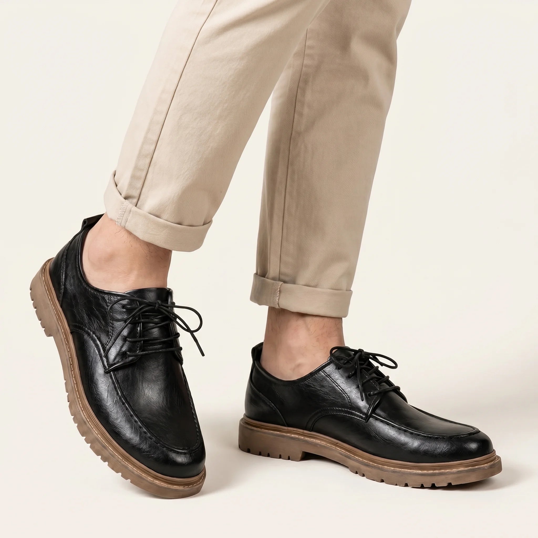 Alvaro Men's Oxford Shoes - Lace-Up Round Toe Wedge Sole-Men's Loafers-Black-6-Camoufit