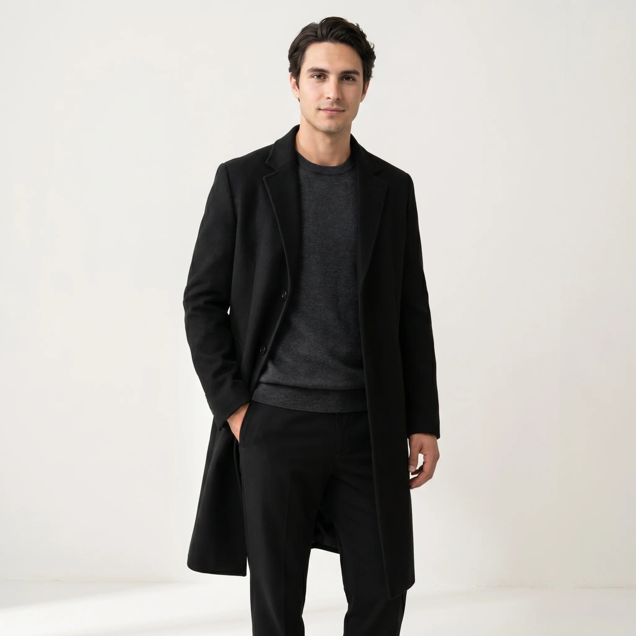 Alaricea Men's Long Winter Coat - Warm Modern Durable Style-Men's Trench Coat-Black-M-Camoufit