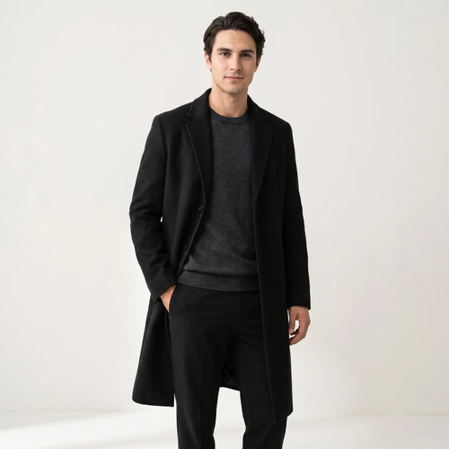 Alaricea Men's Long Winter Coat - Warm Modern Durable Style-Men's Trench Coat-Black-M-Camoufit