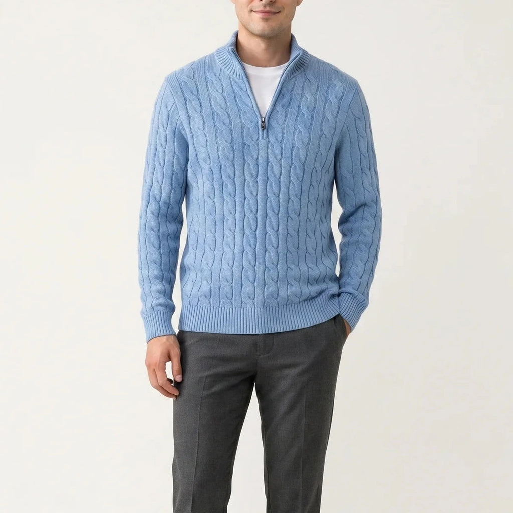 Darian Men's Half-Zip Knit Sweater - Casual Warm Everyday Style-Men's Sweater-Blue-S-Camoufit