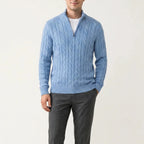 Darian Men's Half-Zip Knit Sweater - Casual Warm Everyday Style-Men's Sweater-Blue-S-Camoufit