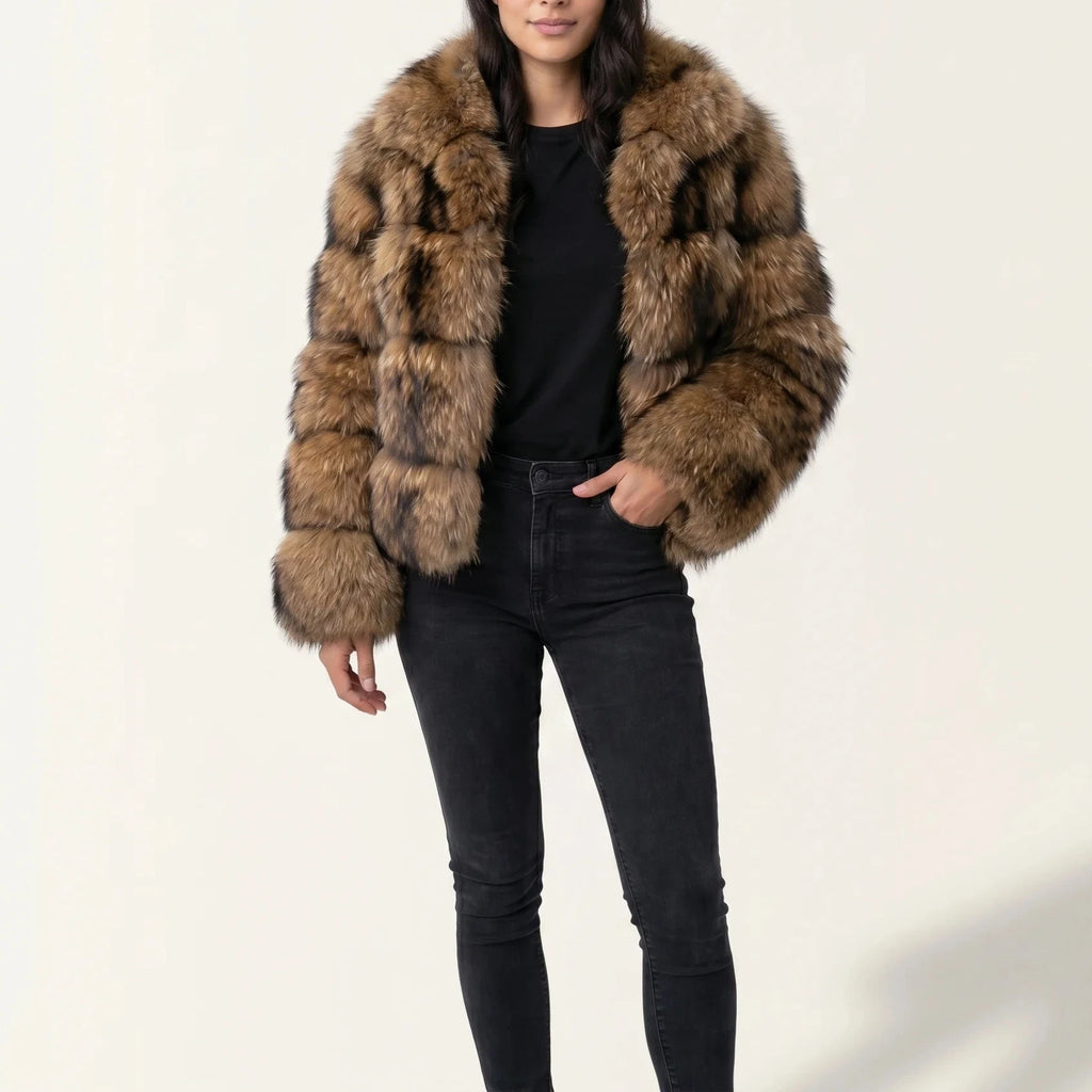 Virella Women's Faux Fur Jacket - Soft Luxe Warm Statement Style-Women's Winter Jacket-Brown-S-Camoufit