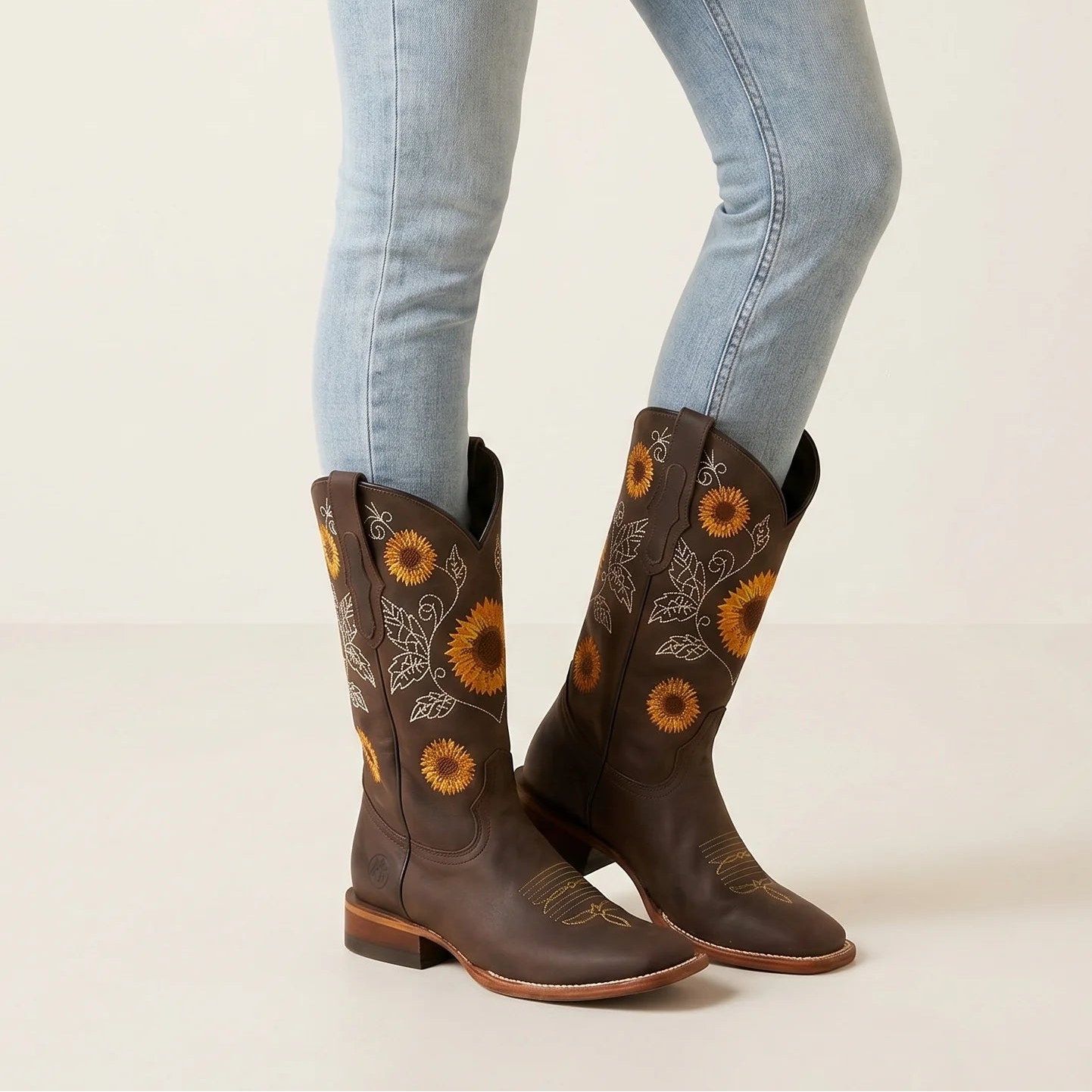 Calyra | Cowgirl Boots for Women – Floral Embroidered Block Heel Fit-Women's Cowboy Boots-Dark Brown-4-Camoufit