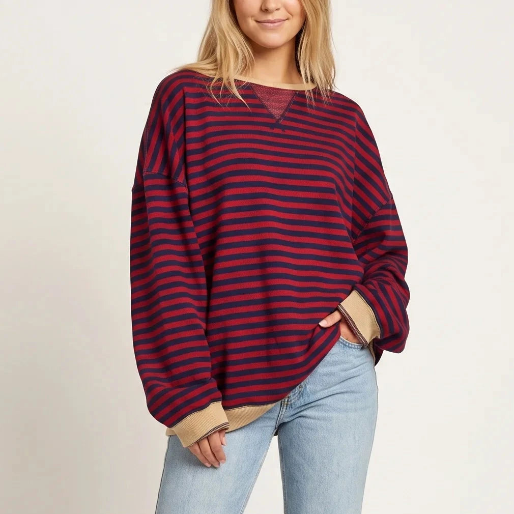 Women's Striped Oversized Sweater – Relaxed Knit Cozy Fit