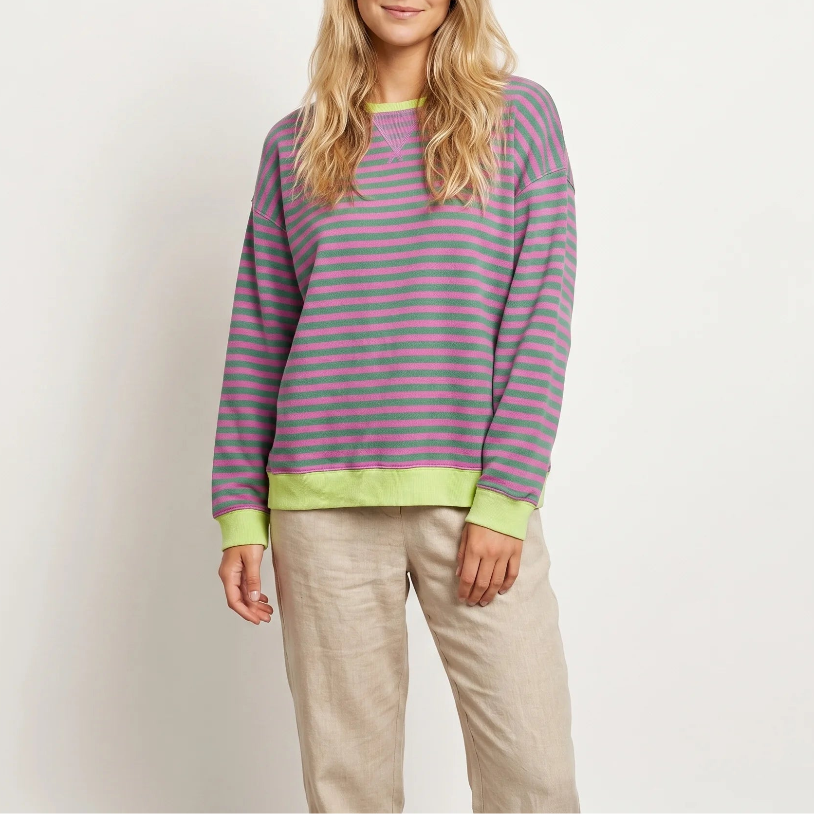 Women's Striped Oversized Sweater – Relaxed Knit Cozy Fit