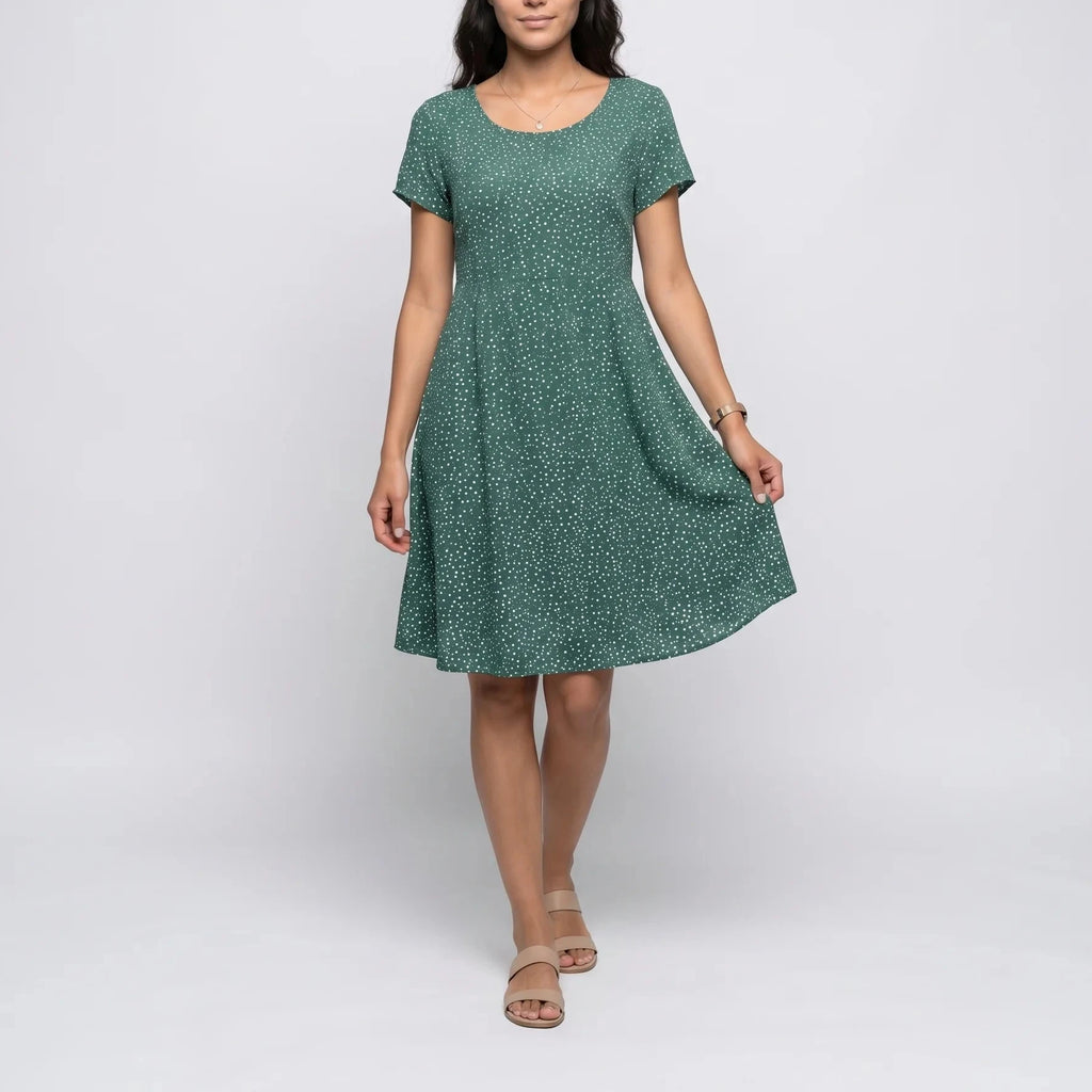 Else Women's Mini Dress - Green Summer Round Neck Short Sleeve-Floral Printed Dress-Green-S-Camoufit