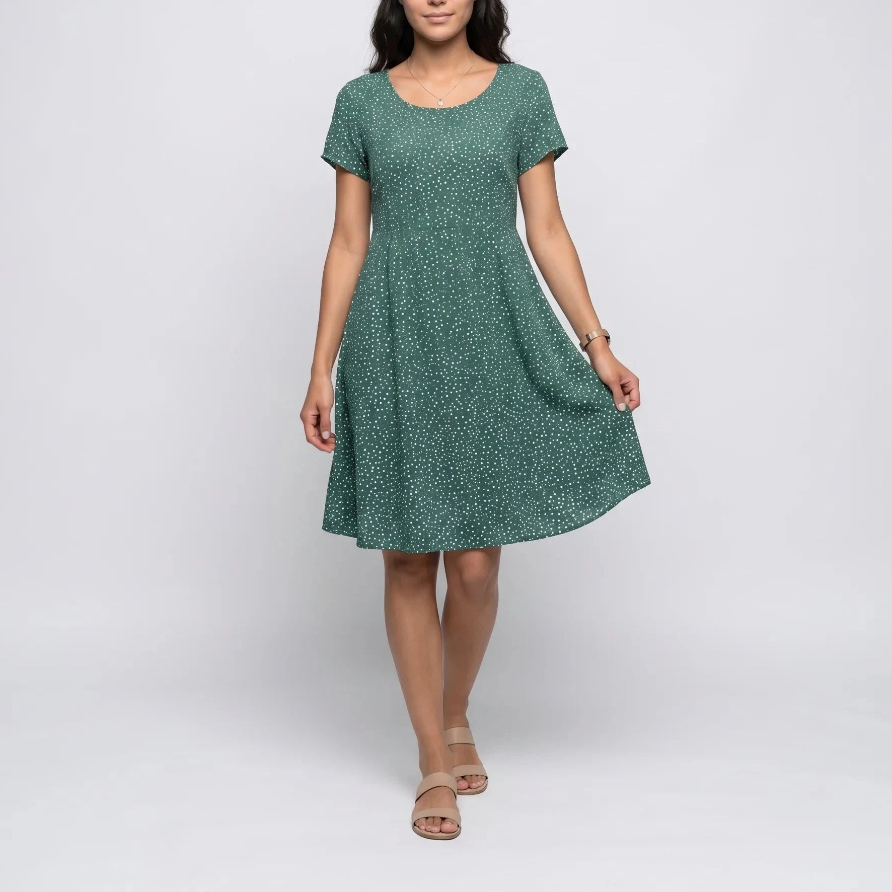 Else Women's Mini Dress - Green Summer Round Neck Short Sleeve-Floral Printed Dress-Green-S-Camoufit