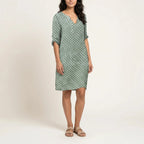 Gerda Women's Mini Dress - Vintage Split Neck 3/4 Sleeve Summer Style-Floral Printed Dress-Green-XS-Camoufit