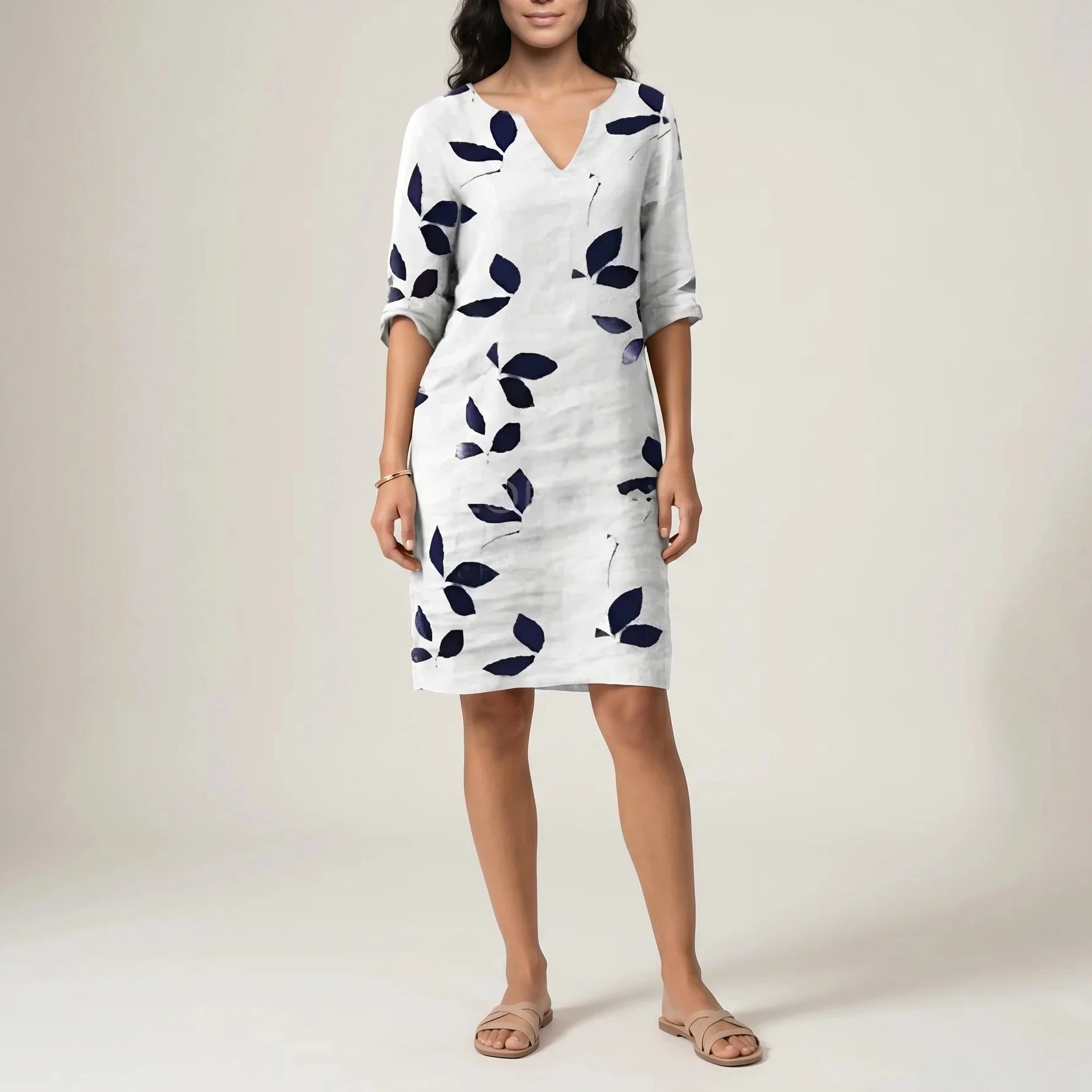 Mavis Women's Mini Dress - Vintage V-Neck Short Sleeve Summer Style-Floral Printed Dress-White-XS-Camoufit