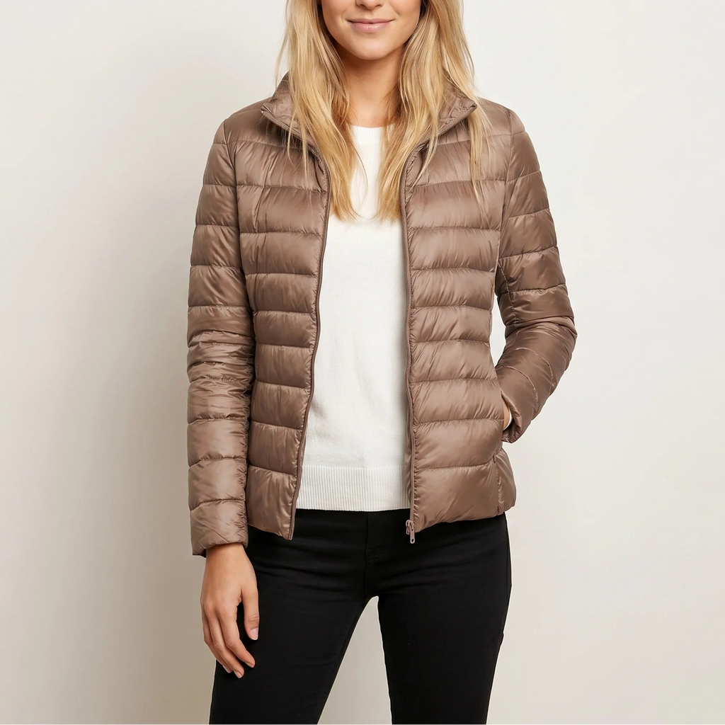 Clara Women's Lightweight Down Jacket - Waterproof Quilted Slim Fit-Puffer Jackets-Taupe-M-Camoufit