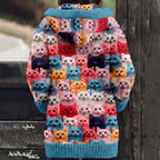 Mila | Cat Hooded Cardigan Women Button Down Cozy Knit-Women's Winter Cardigan-Blue-S-Camoufit
