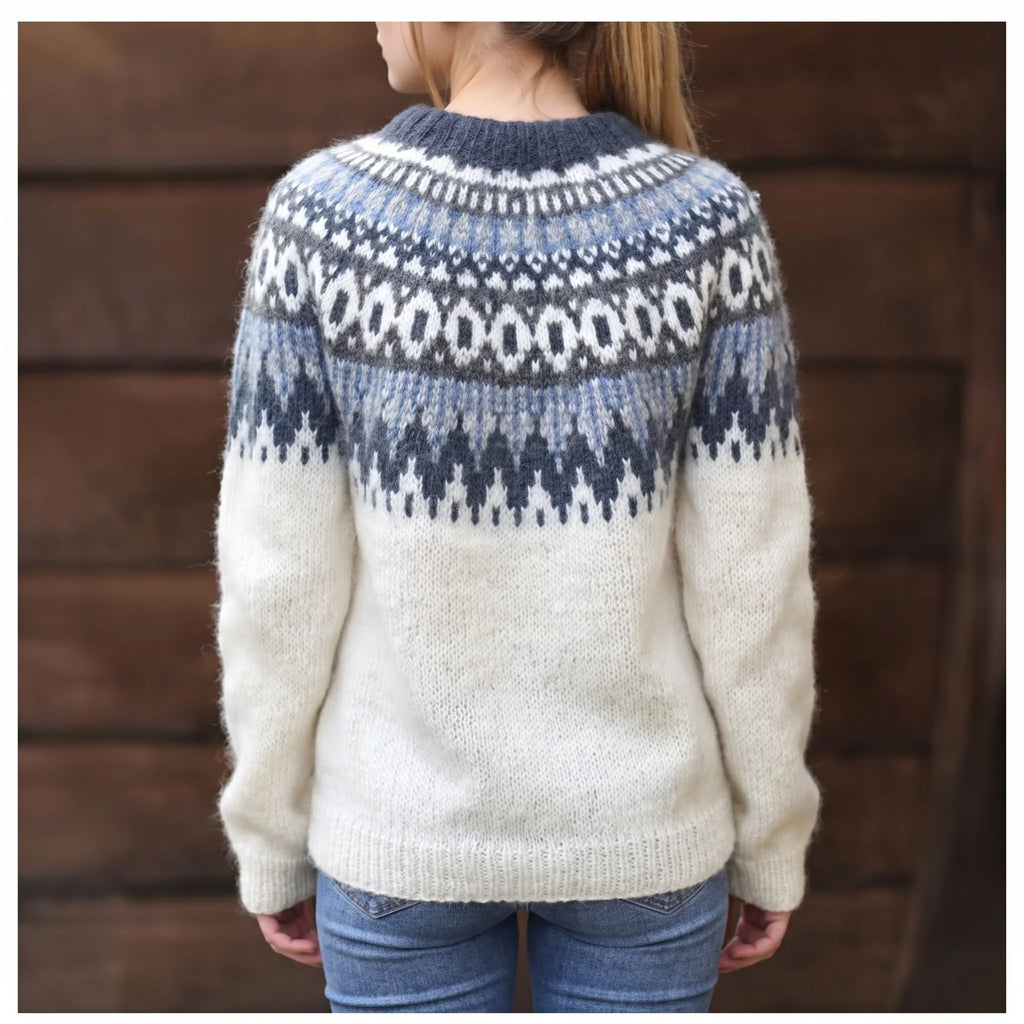 Freya | Norwegian Knit Sweater Women Crew Neck Long Sleeve-Women's Knitted Sweater-White-S-Camoufit