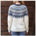 Freya | Norwegian Knit Sweater Women Crew Neck Long Sleeve-Women's Knitted Sweater-White-S-Camoufit