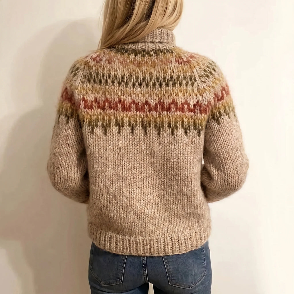 Sigrid | Turtleneck Norwegian Sweater Women Warm Knit-Women's Knitted Sweater-Beige-S-Camoufit