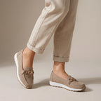 Avelia | Chain Detail Loafers Women Slip-On Comfort Fit-Women's Loafers-Khaki-4-Camoufit