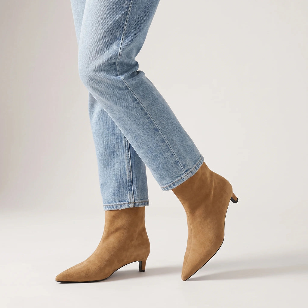 Veloura | Pointed Toe Ankle Boots Women Low Heel Vintage Fit-Women's Heeled Boots-Khaki-4-Camoufit