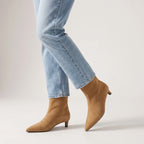 Veloura | Pointed Toe Ankle Boots Women Low Heel Vintage Fit-Women's Heeled Boots-Khaki-4-Camoufit