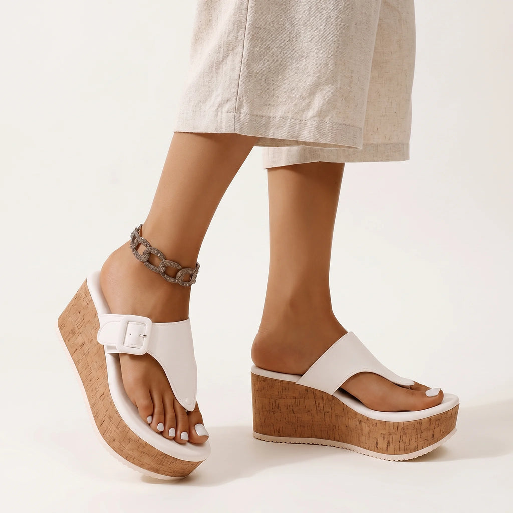 Violet | Platform Sandals Women Adjustable Strap Comfort Fit-Women's Sandals-White-4-Camoufit