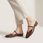 Virelle | Women's Genuine Leather Mary Jane Mules – Cushioned Comfort Fit-Mary Jane Flats-Brown-4-