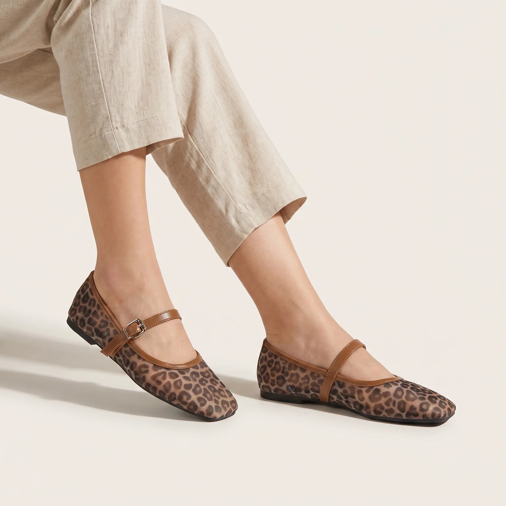 Lumielle | Women's Leopard Print Mesh Mary Jane Flats – Breathable Buckle Comfort Fit-Mary Jane Flats-Brown Leopard-5-