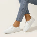 Elira | Women's Casual Lace Up Sneakers – Round Toe Flat Comfort Fit-Women's Sneakers-White-4-