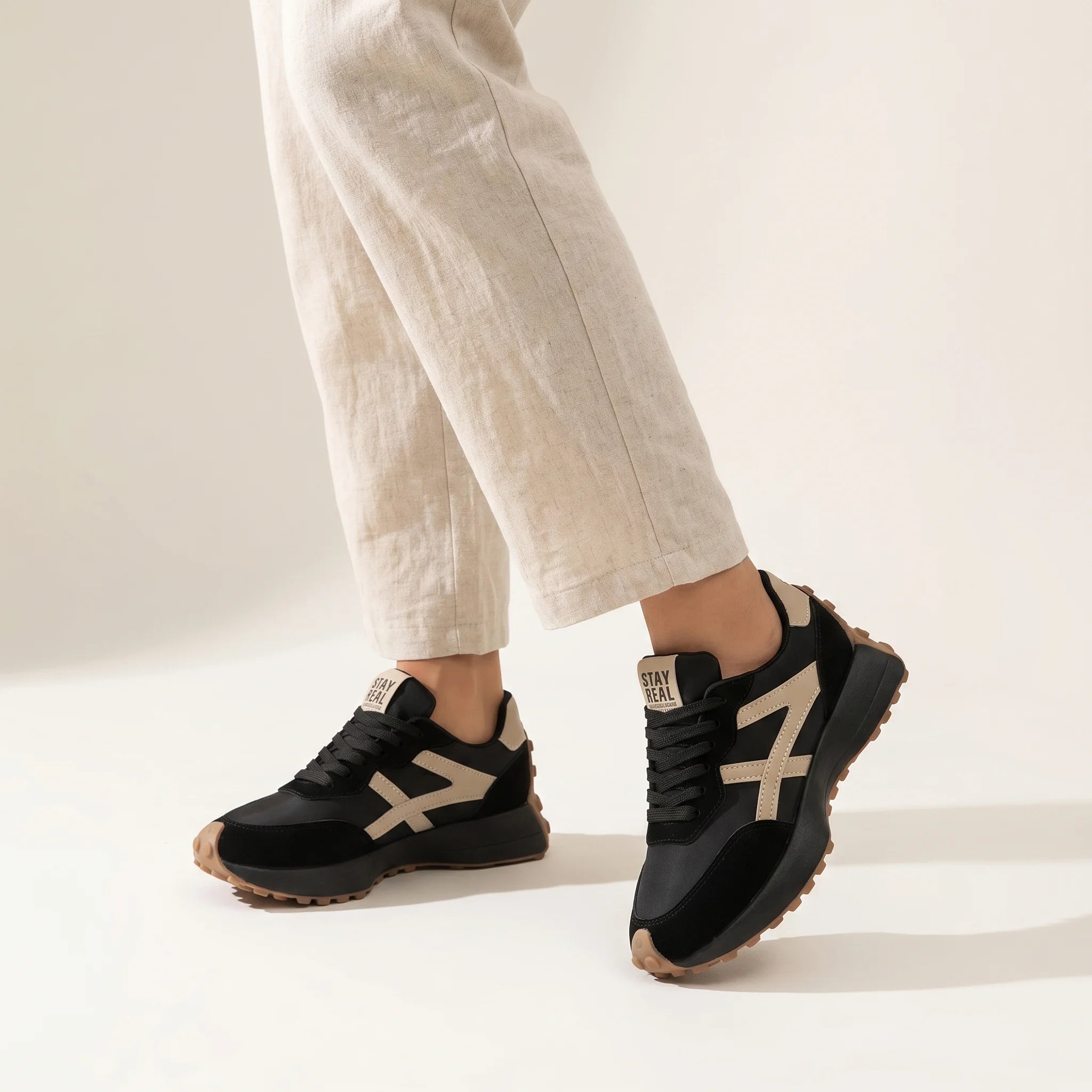 Vessora | Women's Stylish Orthopedic Sneakers – Cushioned Anti Slip Fit-Women's Sneakers-Black / Beige-4-