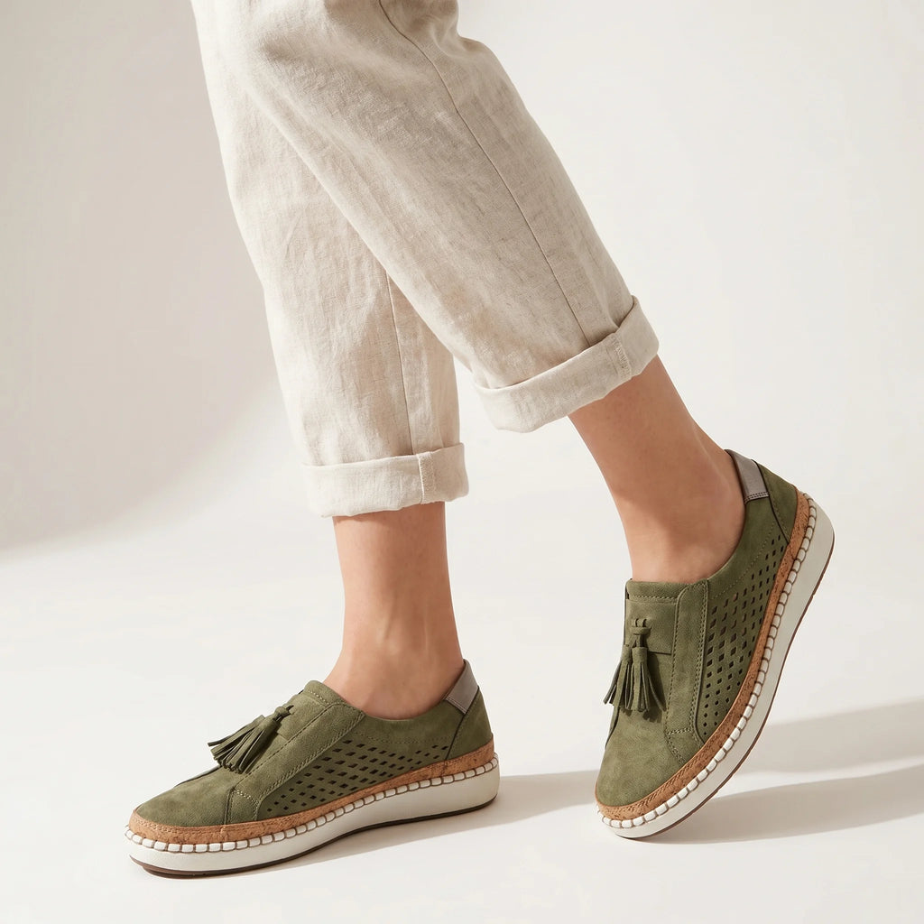 Rovelle | Women's Perforated Slip On Sneakers – Cushioned Breathable Comfort Fit-Women's Sneakers-Green-3-