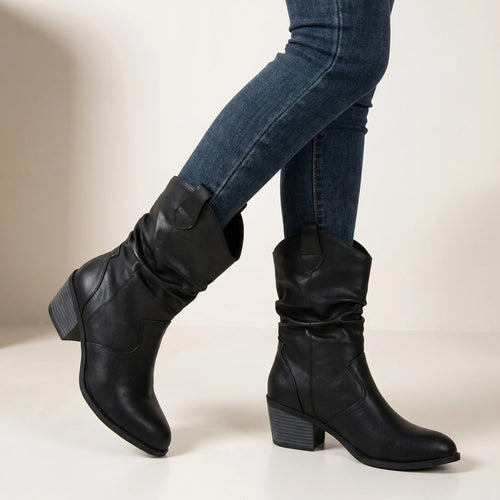 Alouette | Women's Slouch Ankle Boots – Mid Heel Western Comfort Fit-Women's Ankle Boots-Black-4-